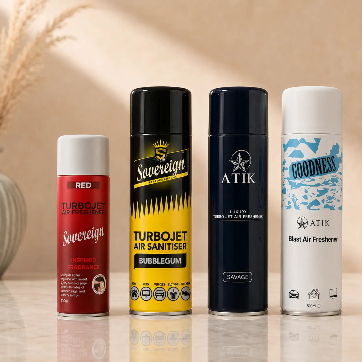Sovereign and ATIK Turbojet air fresheners displayed together